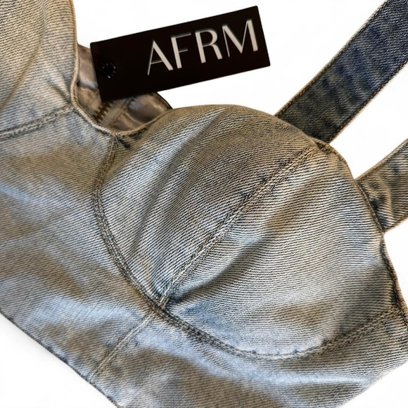 AFRM NWT Koa Denim Bustier Crop Top  Light Wash Small - Picture 4 of 6